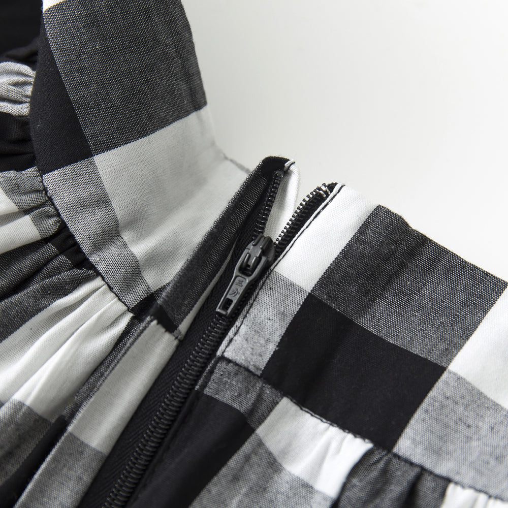Women's Black White Plaid High Waist Flared Midi Skirt - Vintage Checkered A - Line Pleated Midi Skirt for Casual & Party