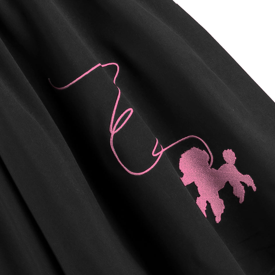 Vintage - Inspired Black Swing Skirt with Pink Poodle Print - Retro, Cute & Versatile A - Line Midi Skirt