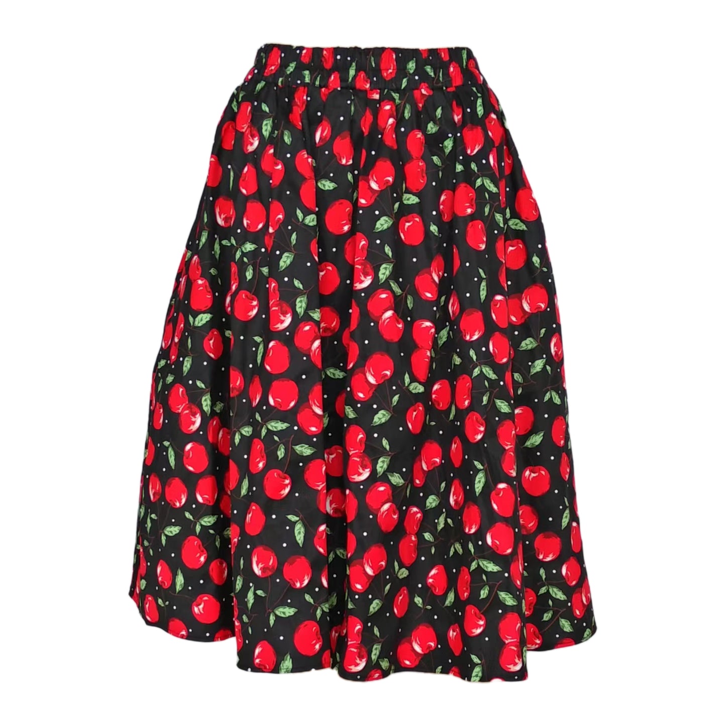 Women's Black White Grid A-Line Midi Skirt - Elastic Waist Flared Swing Skirt