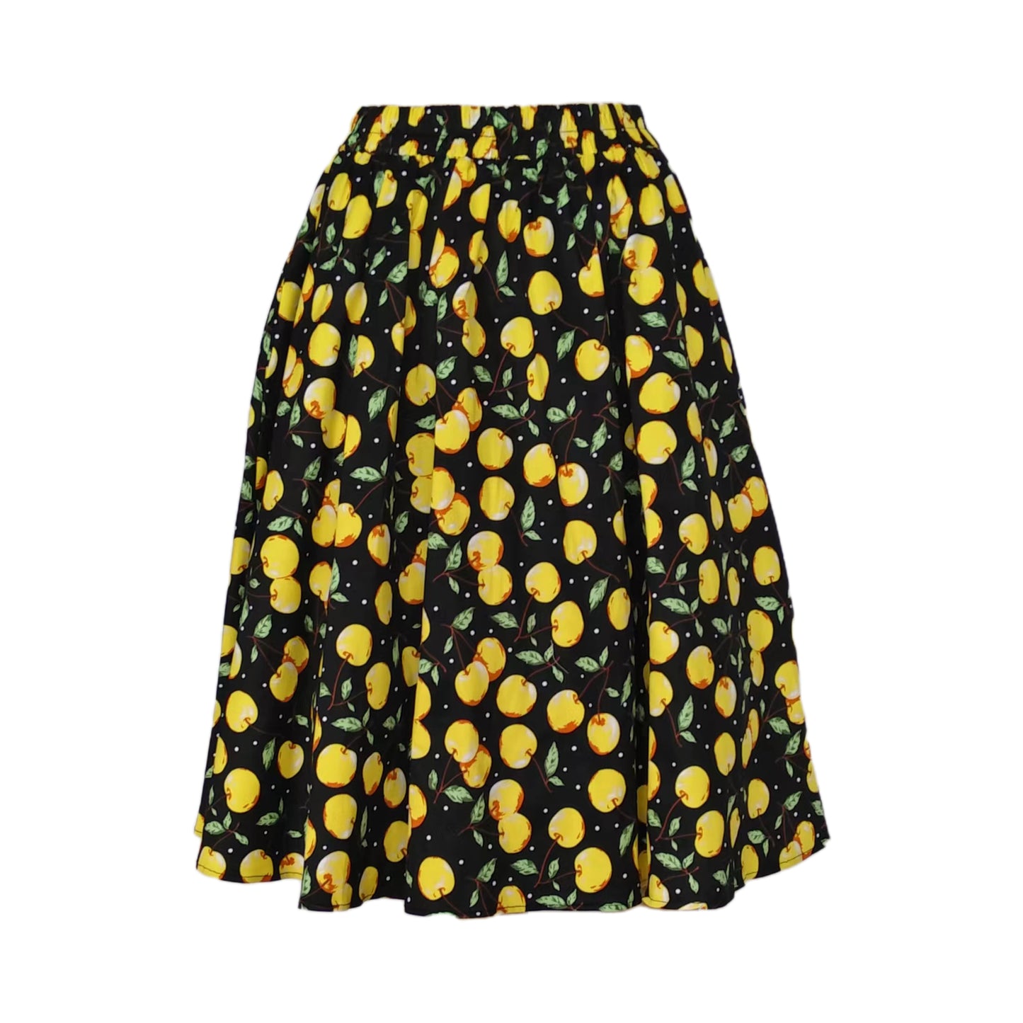 Women's Black White Grid A-Line Midi Skirt - Elastic Waist Flared Swing Skirt