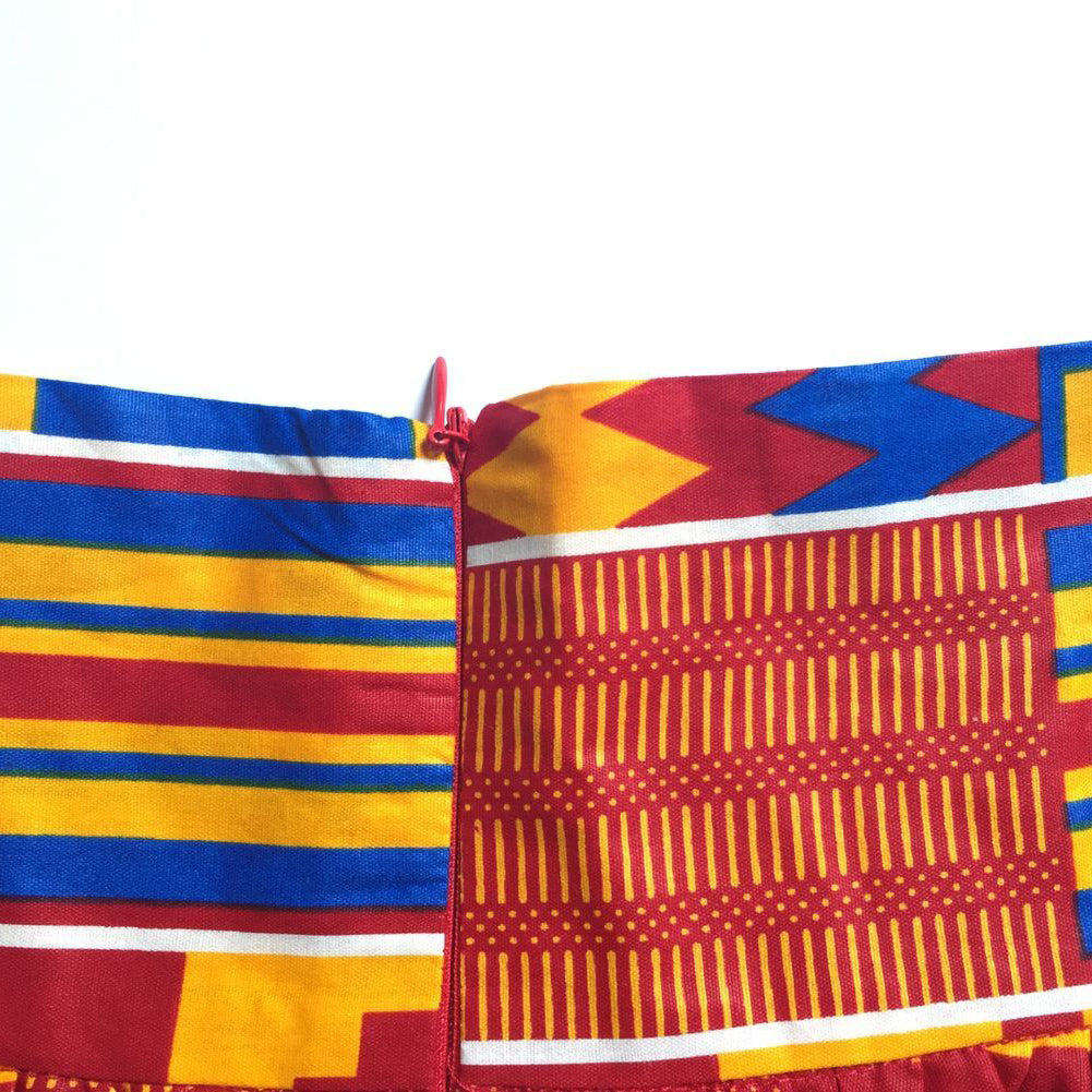 African Wax Print Maxi Skirt - Ethnic Kente Inspired Bohemian Long Skirt with Tie Waist