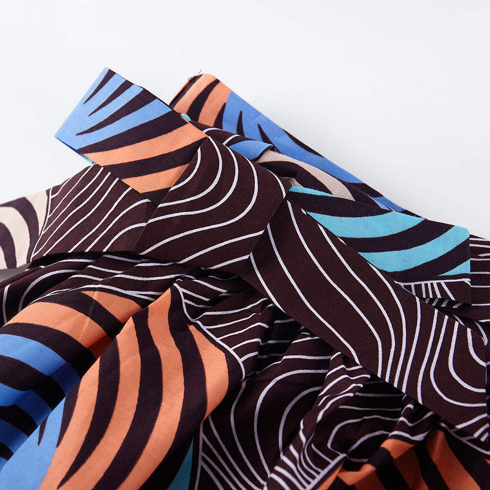 African Wax Fabric Midi Skirt - Art Deco-Inspired Geometric Swirl Boho Skirt