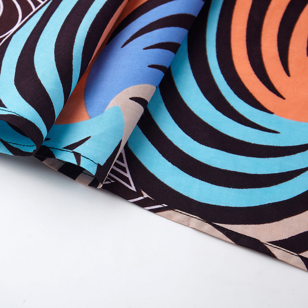 African Wax Fabric Midi Skirt - Art Deco-Inspired Geometric Swirl Boho Skirt