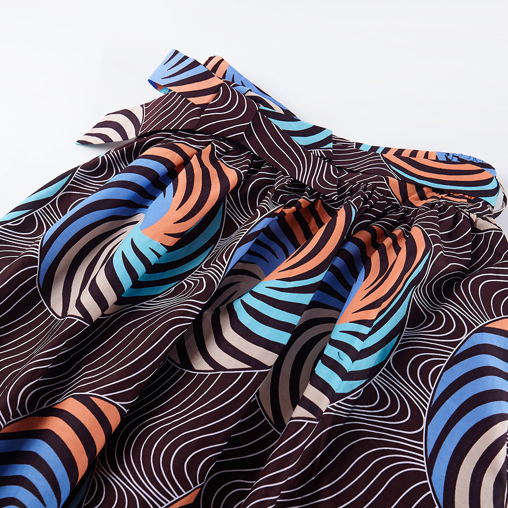 African Wax Fabric Midi Skirt - Art Deco-Inspired Geometric Swirl Boho Skirt