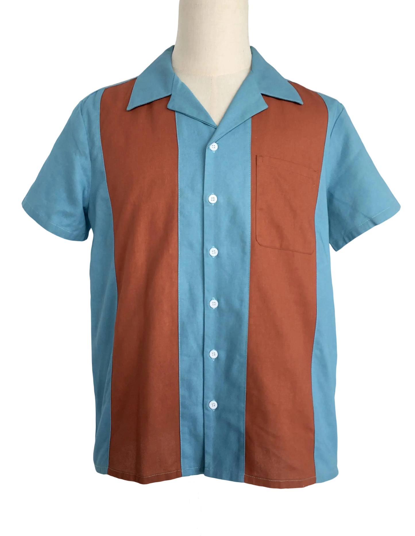 Hot selling plus size men's shirt blue brown patchwork group uniform European and American retro punk workwear factory uniform