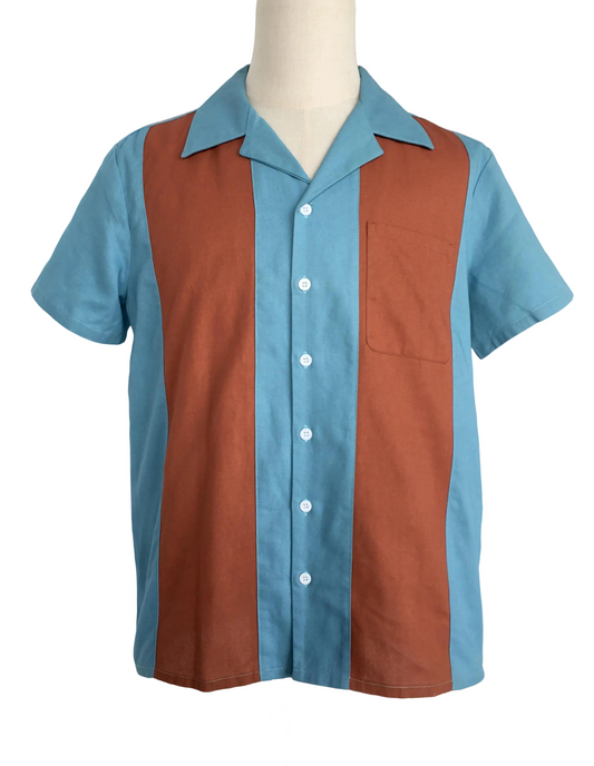Hot selling plus size men's shirt blue brown patchwork group uniform European and American retro punk workwear factory uniform