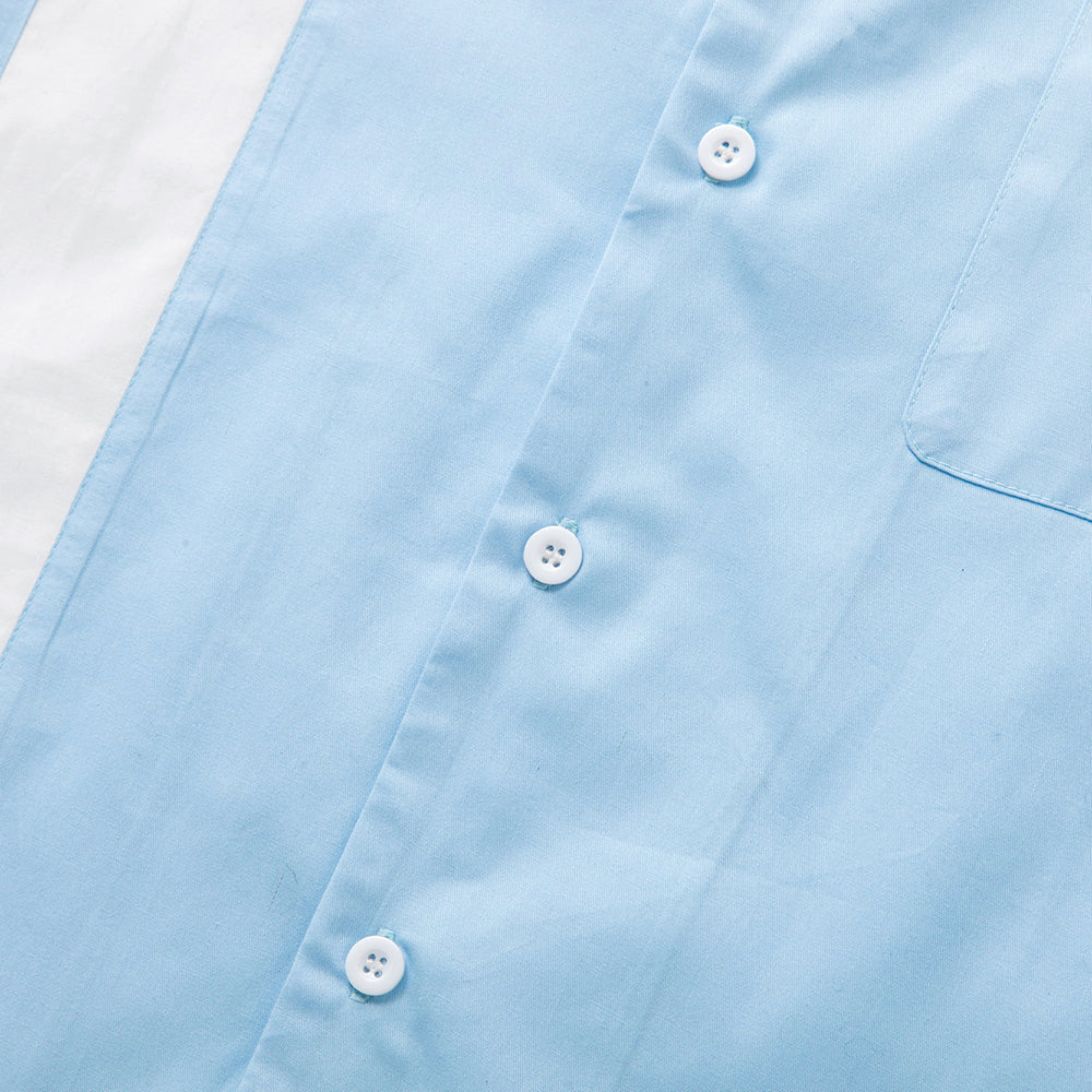 Vintage 1950s Men's Short-Sleeve Shirt - Light Blue with White Stripe, Casual Cuban Collar Top