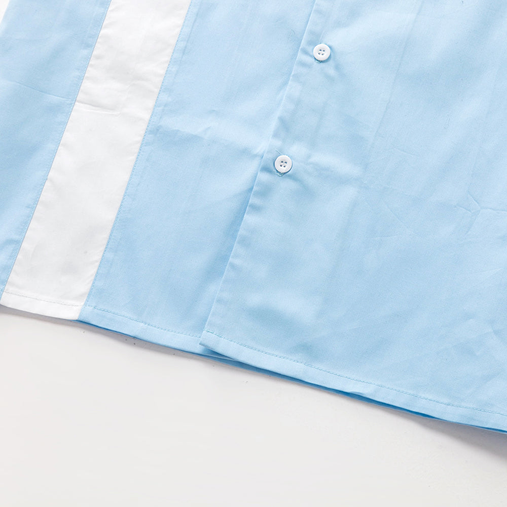 Vintage 1950s Men's Short-Sleeve Shirt - Light Blue with White Stripe, Casual Cuban Collar Top