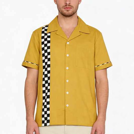European and American men's new checkerboard party pocket cotton summer casual short sleeved shirt
