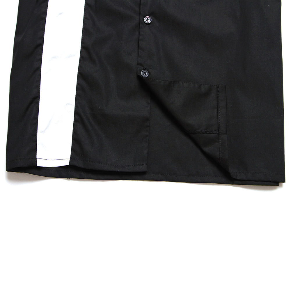 Vintage Route 66 Bowling Shirt - Black with White Stripe, Short Sleeve Camp Collar Button Down