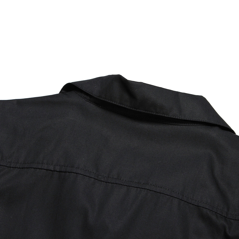 Vintage Route 66 Bowling Shirt - Black with White Stripe, Short Sleeve Camp Collar Button Down