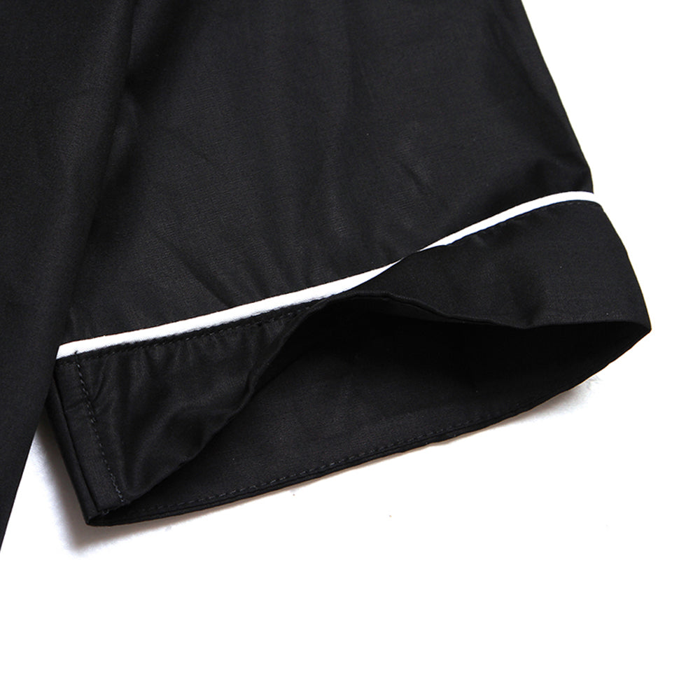 Vintage Route 66 Bowling Shirt - Black with White Stripe, Short Sleeve Camp Collar Button Down