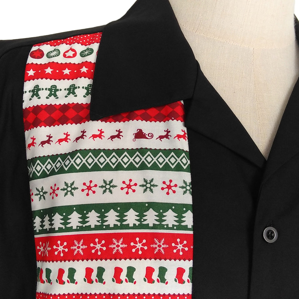 Men's Christmas Camp Collar Short Sleeve Shirt - Retro Holiday Stripe Button Down