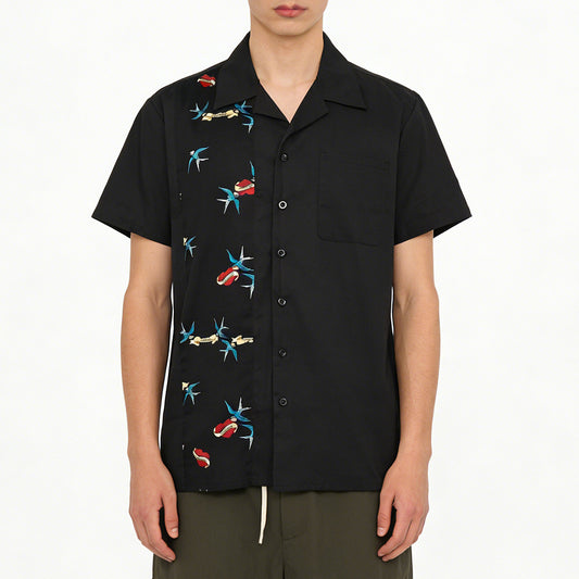 Punk Retro Short Sleeve Top Swallow Love Splicing Shirt