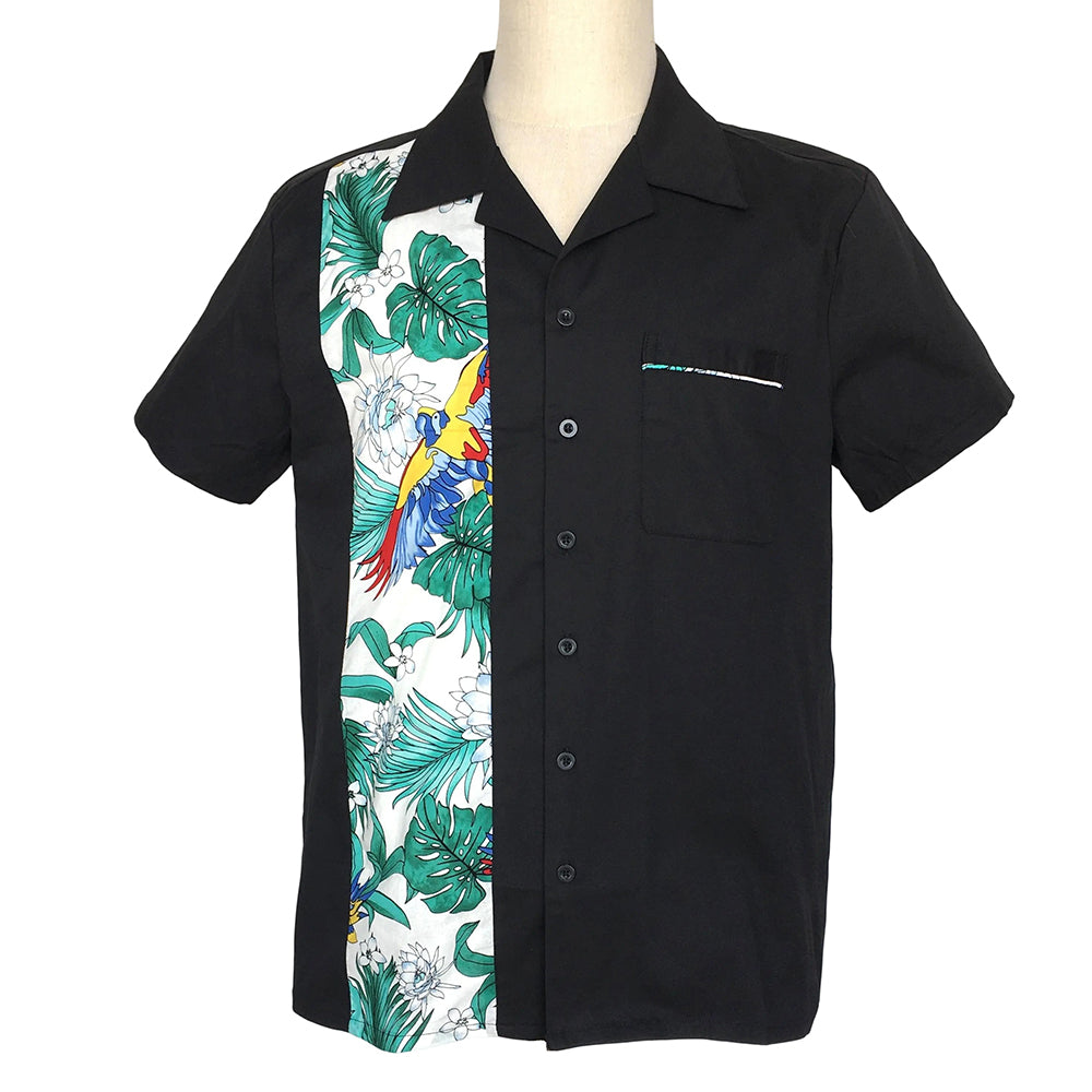 Paradise Bird Splicing Casual Retro Short Sleeve Men's Top Cotton Shirt