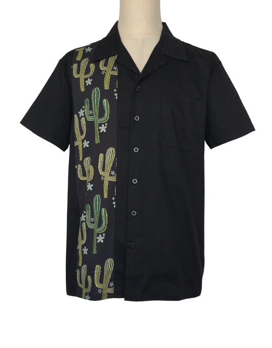 Men's Plus Size Retro Cactus Print Shirt - Summer Casual Short-Sleeve Button-Down Top