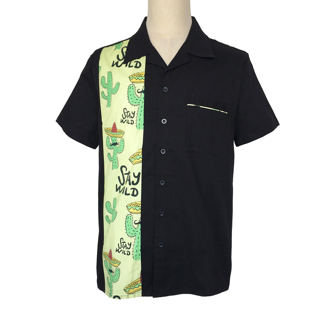 Men's Cotton Cactus Print Short Sleeve Shirt - Stay Wild Graphic Color Block Hawaiian Style Ins Trendy Summer Casual Top