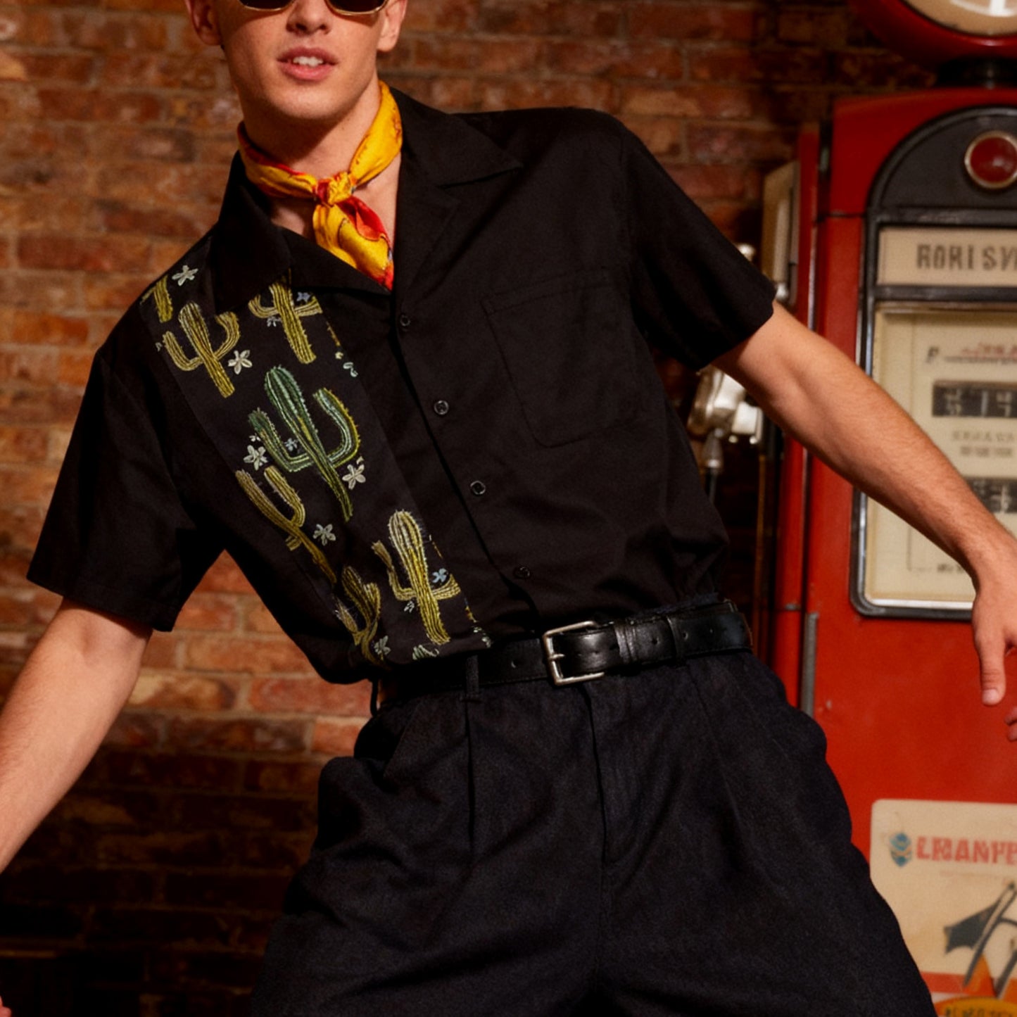 Men's Plus Size Retro Cactus Print Shirt - Summer Casual Short-Sleeve Button-Down Top