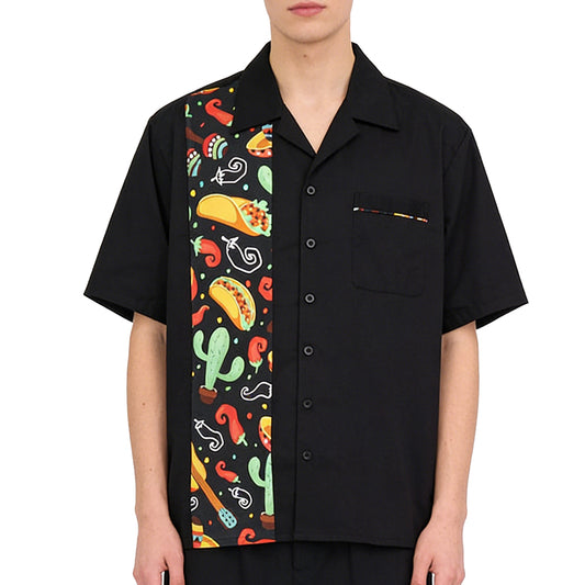 European and American casual men's short sleeved shirt cactus party patchwork lapel men's top