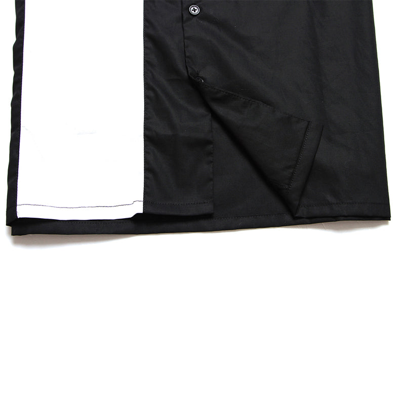 Men's Classic Black & White Panel Bowling Shirt - Retro Short Sleeve Button-Up for Casual & Party Wear