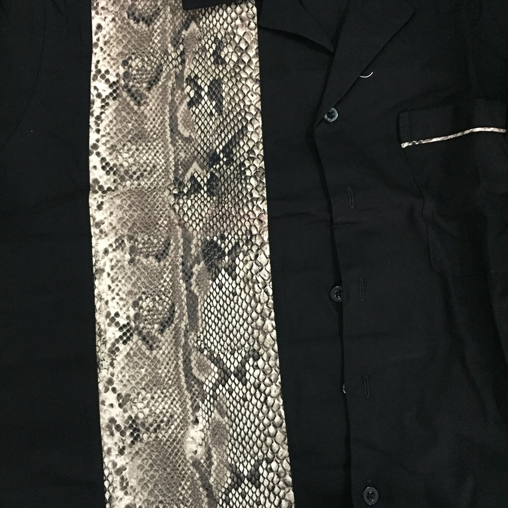 Black Cuban Collar Shirt with Snake Print Casual Retro Short Sleeve Men's Cotton Shirts