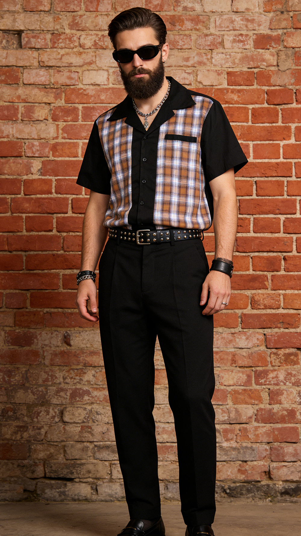 Men's Vintage Plaid Bowling Shirt | Rockabilly Pinup Style Short-Sleeve Casual Top