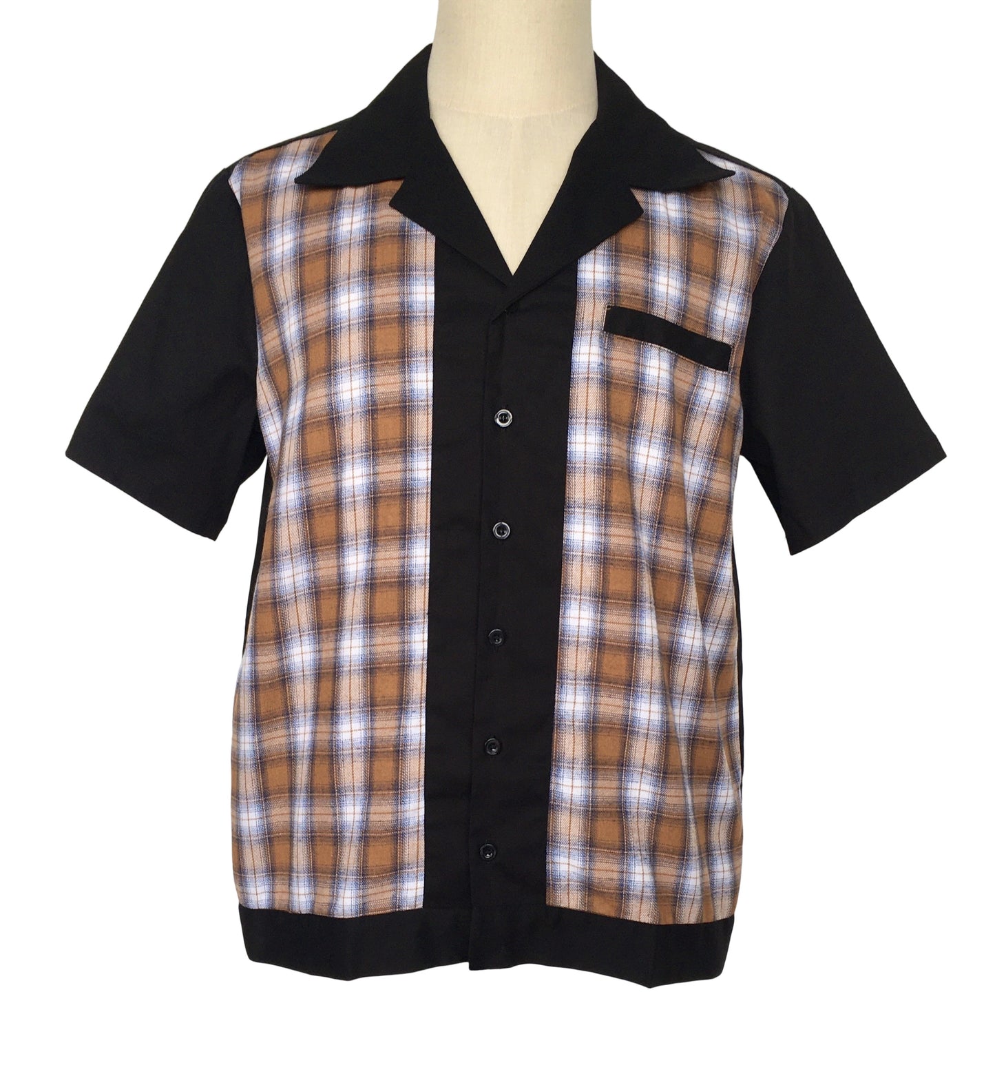 Men's Vintage Plaid Bowling Shirt | Rockabilly Pinup Style Short-Sleeve Casual Top