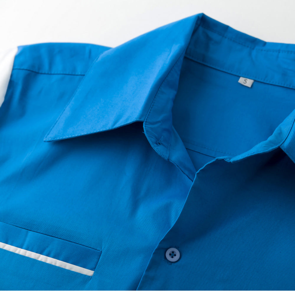 Men's Black & White Color Block Bowling Shirt – Retro 50s Short Sleeve Button Down