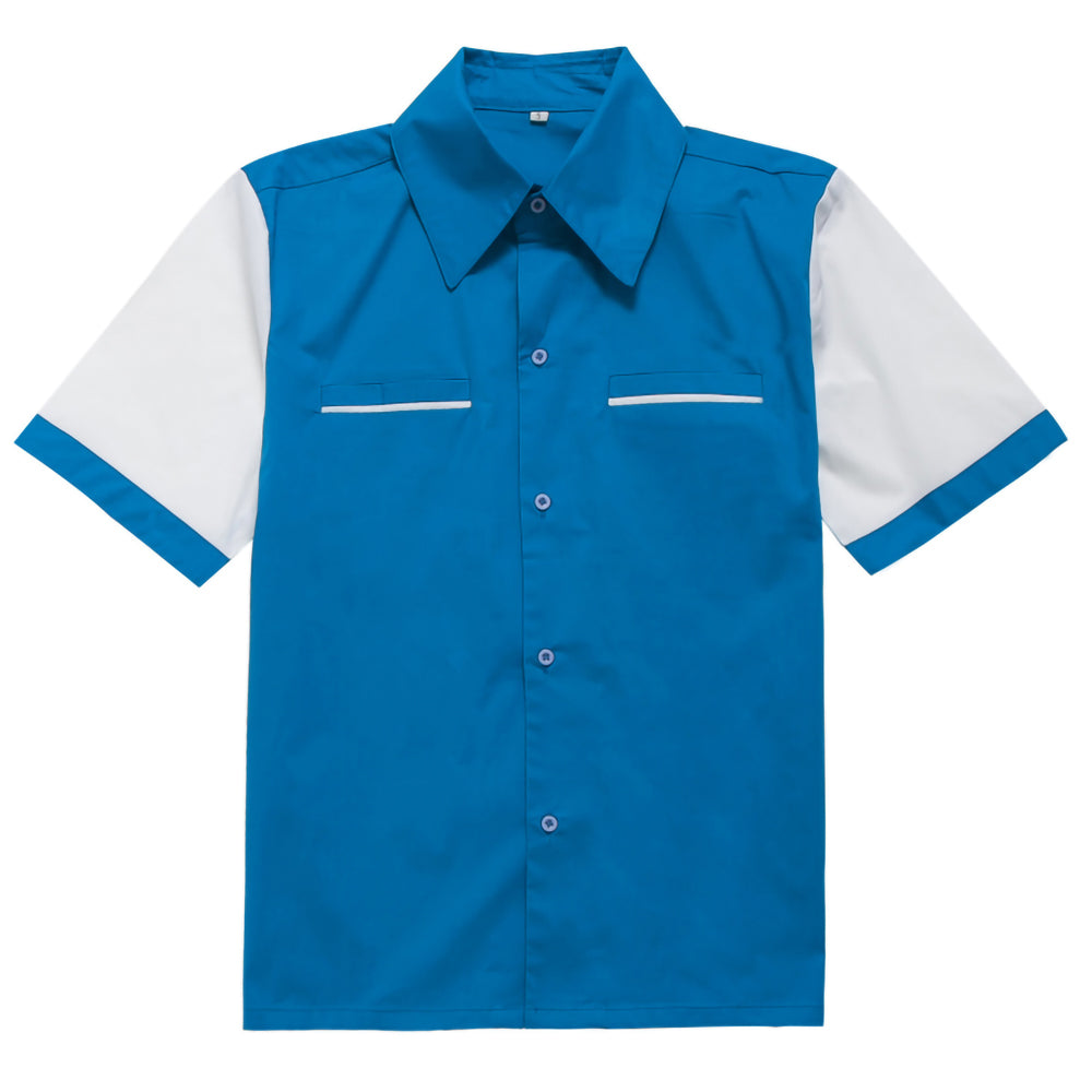 Men's Black & White Color Block Bowling Shirt – Retro 50s Short Sleeve Button Down