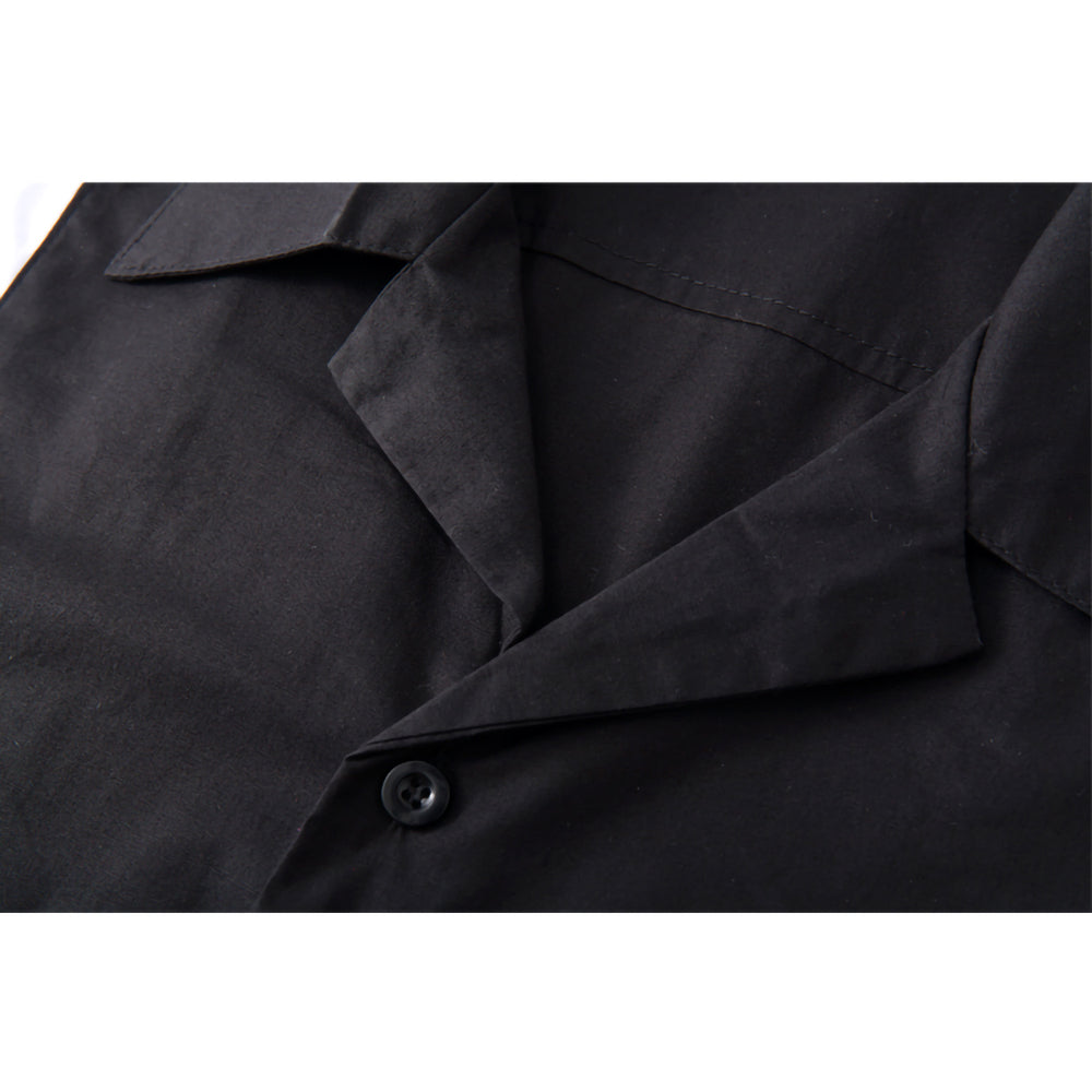 Retro American Color Block Embroidered Biker Camp Collar Short Sleeve Shirt For Men