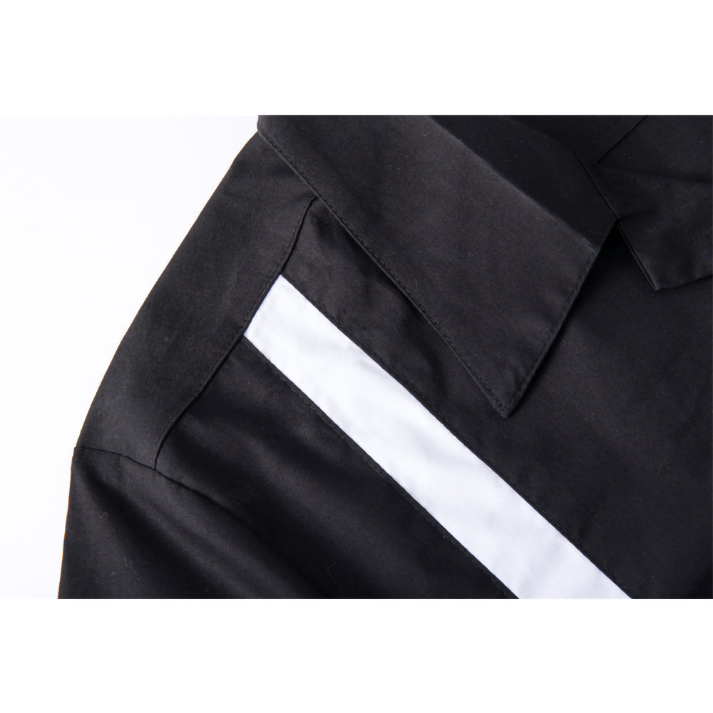 Retro American Color Block Embroidered Biker Camp Collar Short Sleeve Shirt For Men
