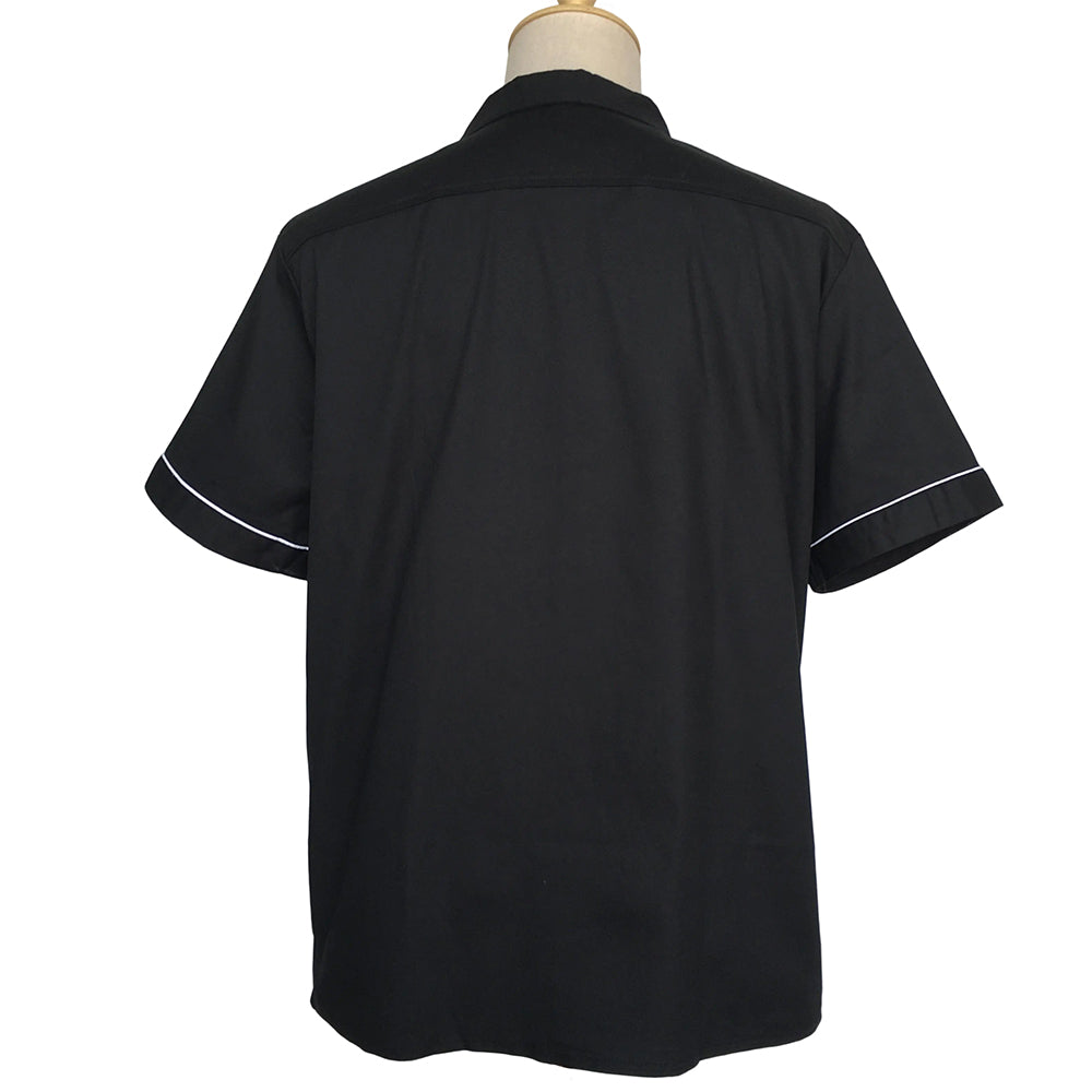 Retro American Color Block Embroidered Biker Camp Collar Short Sleeve Shirt For Men