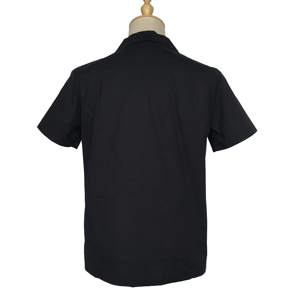 Men's Vintage Bowling Shirt Black White Stripe Short Sleeve Casual Retro Top