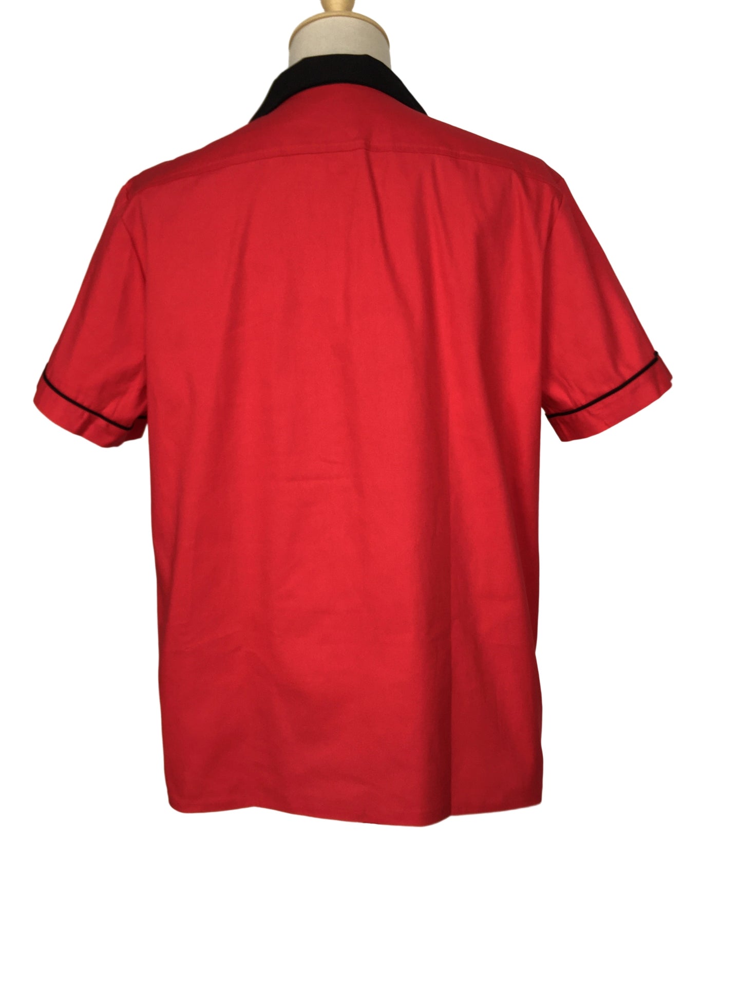 Men's Classic Red Bowling Shirt - Black Contrast Collar & Cuffs