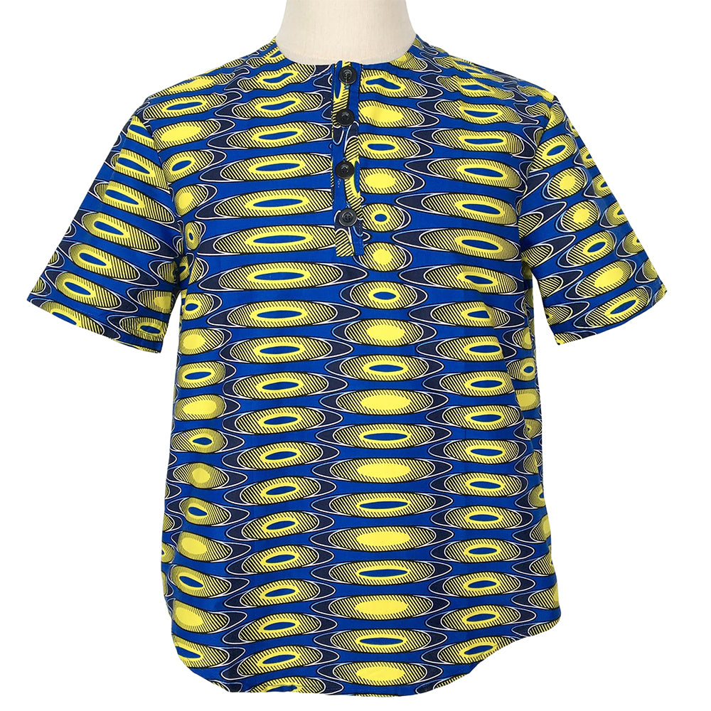 Traditional African Wax-Dyed Fabric Men's Shirt - Vibrant Ankara Wax Pattern Short Sleeve Casual Top