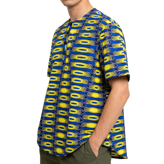 Traditional African Wax-Dyed Fabric Men's Shirt - Vibrant Ankara Wax Pattern Short Sleeve Casual Top