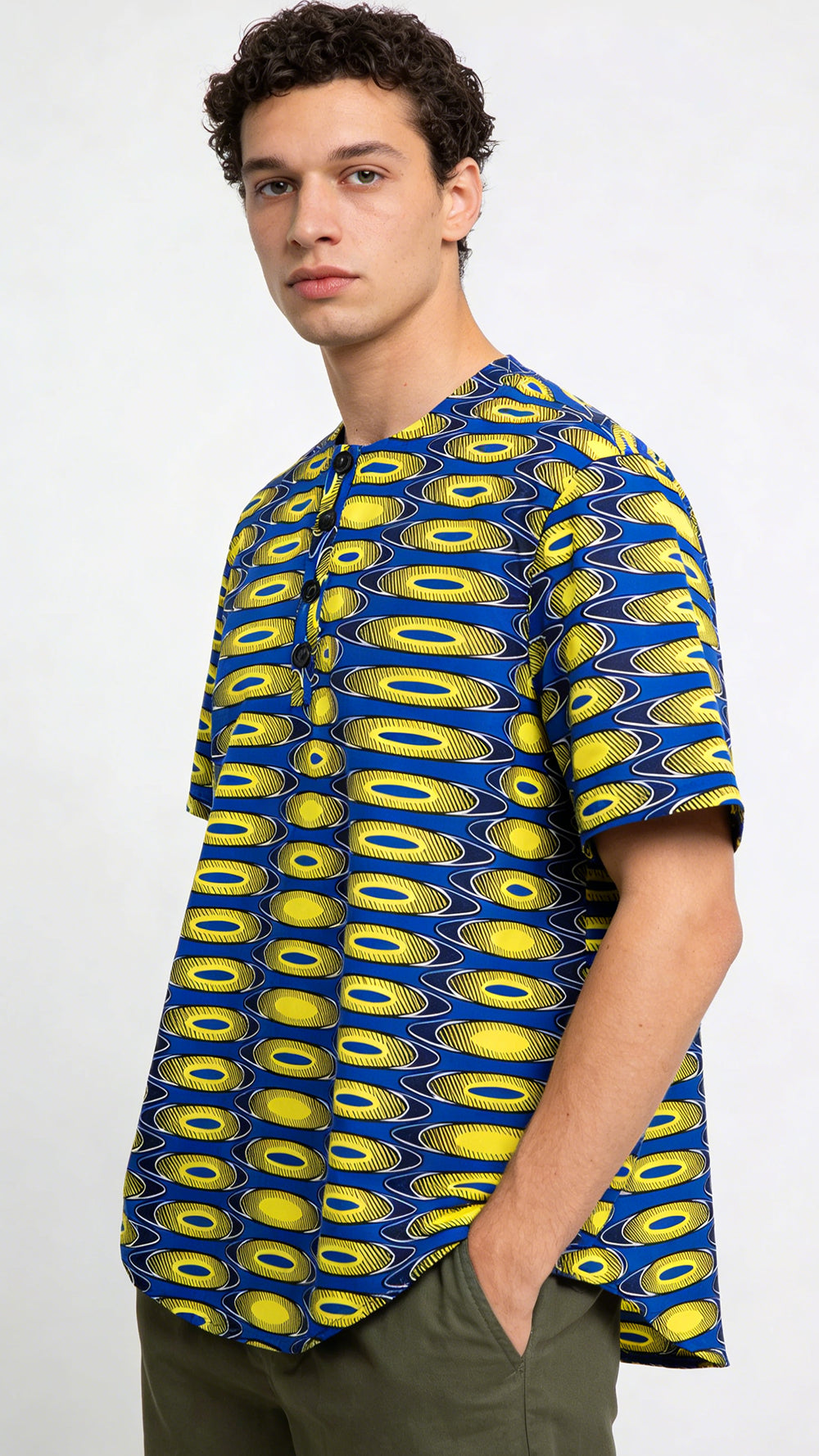 Traditional African Wax-Dyed Fabric Men's Shirt - Vibrant Ankara Wax Pattern Short Sleeve Casual Top