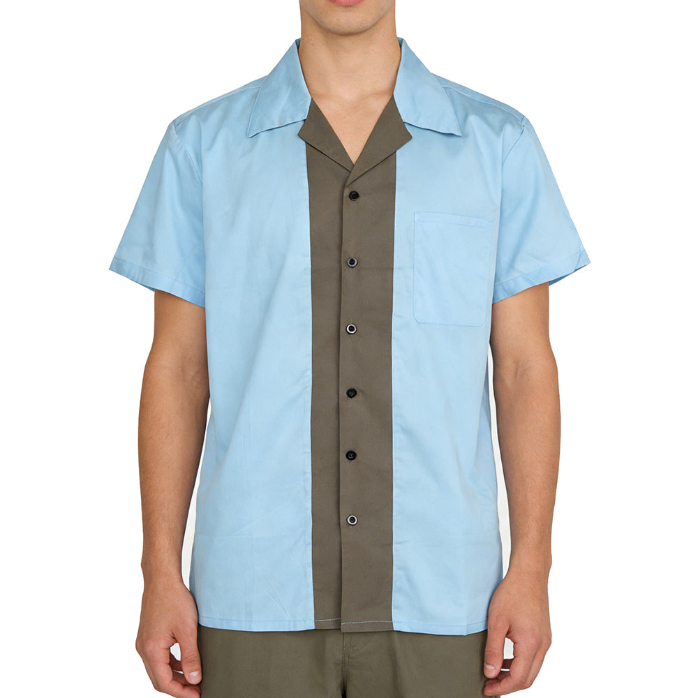 Men's Retro Color Block Short Sleeve Shirt - Casual Collared Button-Down Top with Chest Pocket