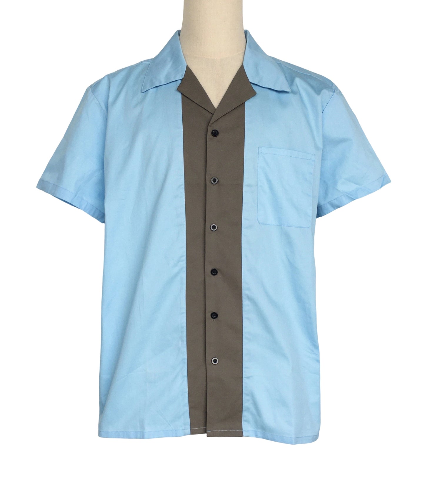 Men's Retro Color Block Short Sleeve Shirt - Casual Collared Button-Down Top with Chest Pocket