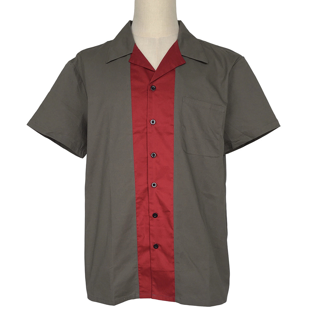 Grey & Red Contrast Summer Shirt for Men | Comfortable Daily Wear Street Style Blouse
