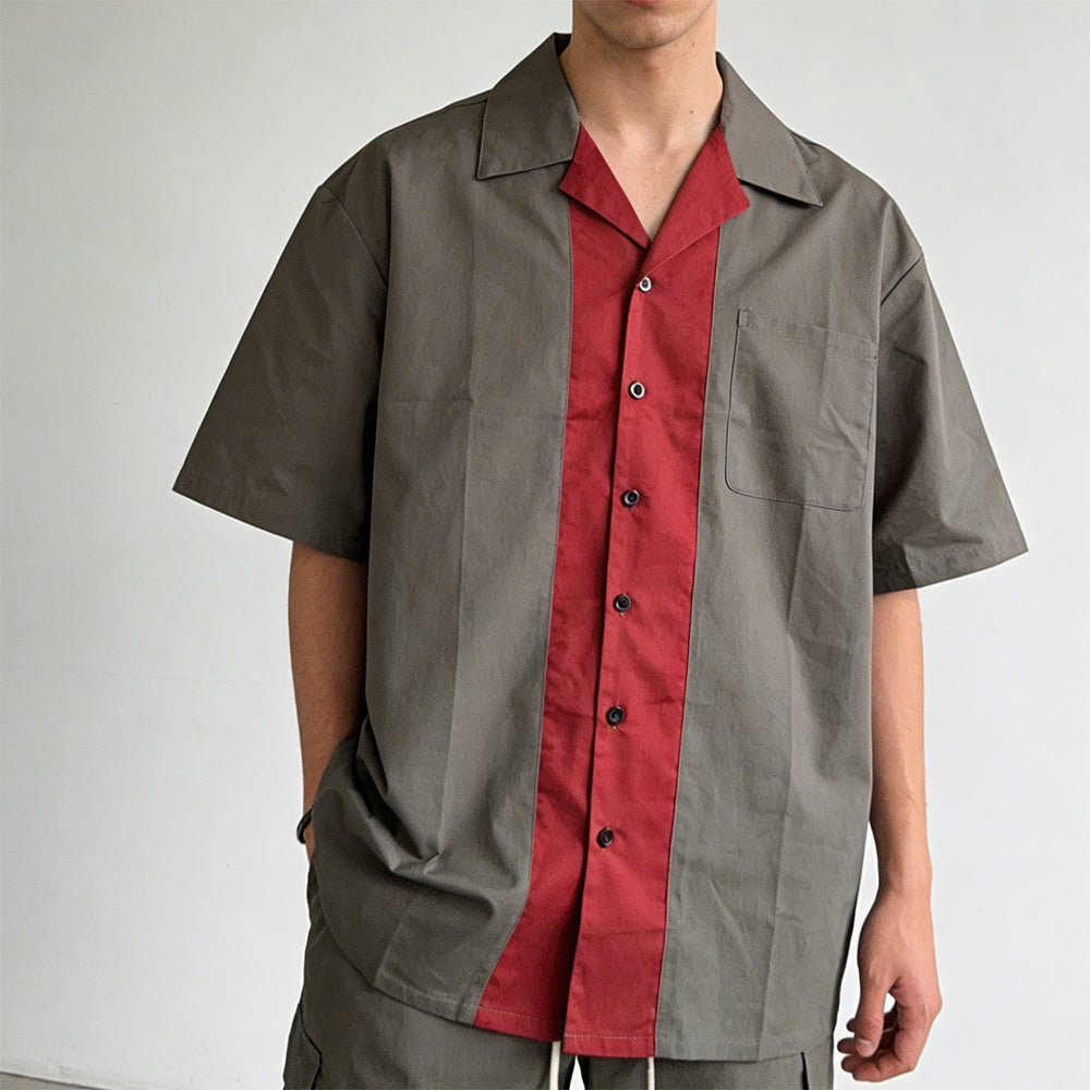 Grey & Red Contrast Summer Shirt for Men | Comfortable Daily Wear Street Style Blouse