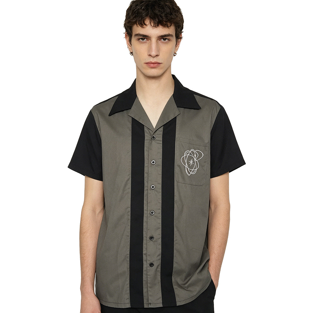 Men's Retro Bowling Shirt In Stock | Cuban Collar Color Block Embroidery Casual Button Down