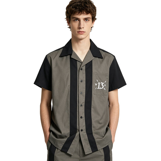 Men's Retro Bowling Shirt In Stock | Cuban Collar Color Block Embroidery Casual Button Down