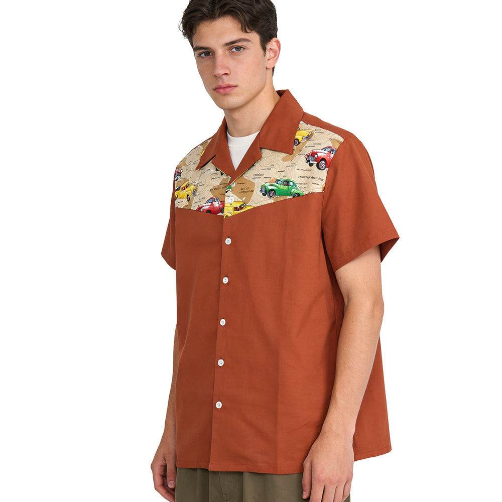 European and American men's new rock style personalized car party pocket cotton summer casual short sleeved shirt