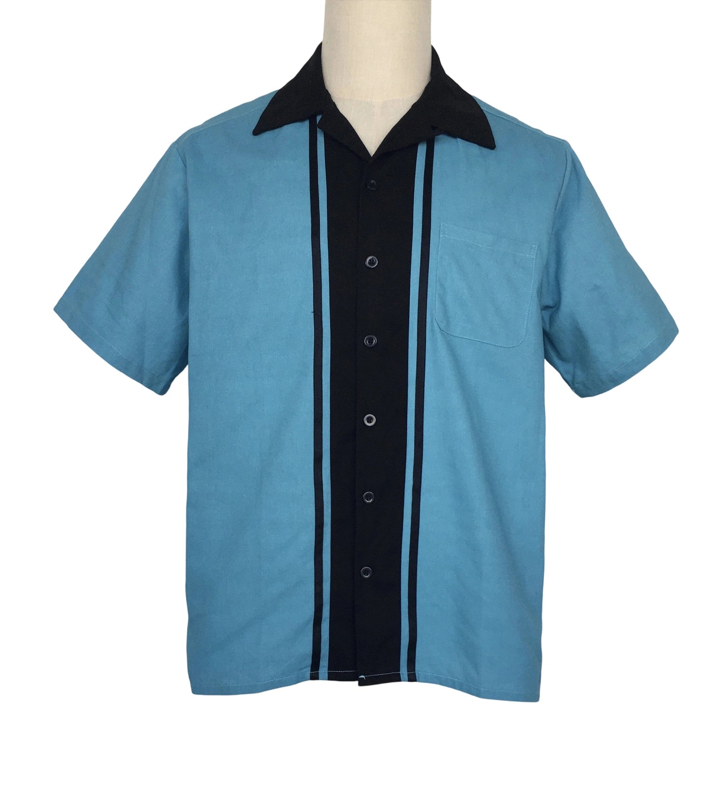 Men's Cuban Collar Shirt Light Blue Striped Cotton Oversized Top Wholesale Bulk Pricing