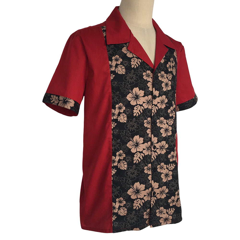 Men's Short Sleeve Bowling Shirt, Retro Floral Color Block Camp Collar Shirts, Casual Button Down Loose Fit Summer Holiday Tops for Men