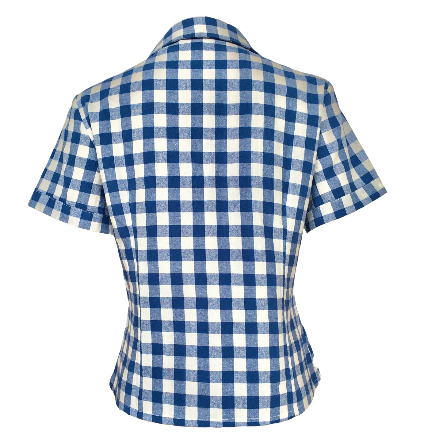 Retro Gingham Lapel Collar Shirt - Women’s Short Sleeve Top with Chest Pocket