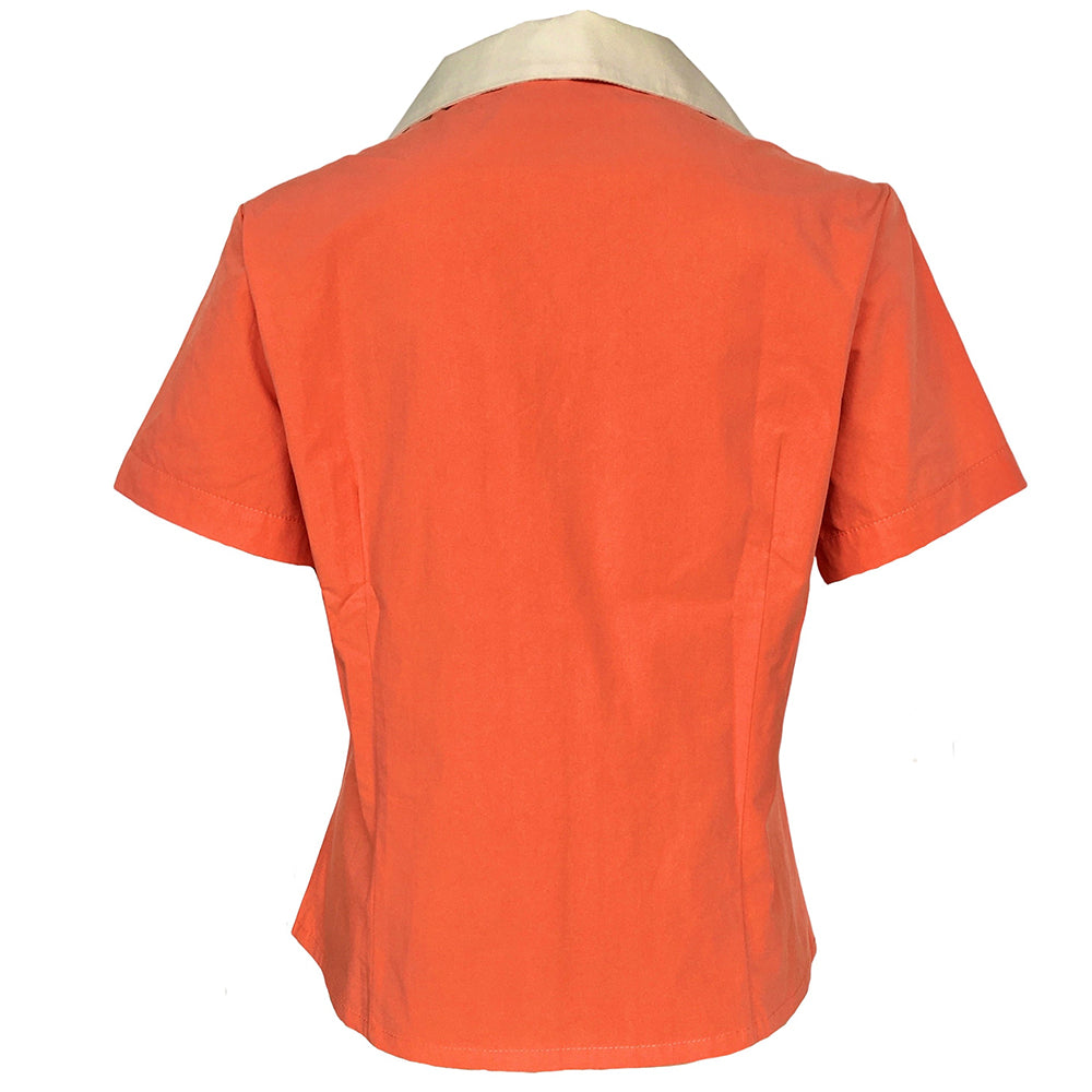 Women’s Vintage Short - Sleeve Shirt with Contrast Collar | Retro Button - Down Blouse