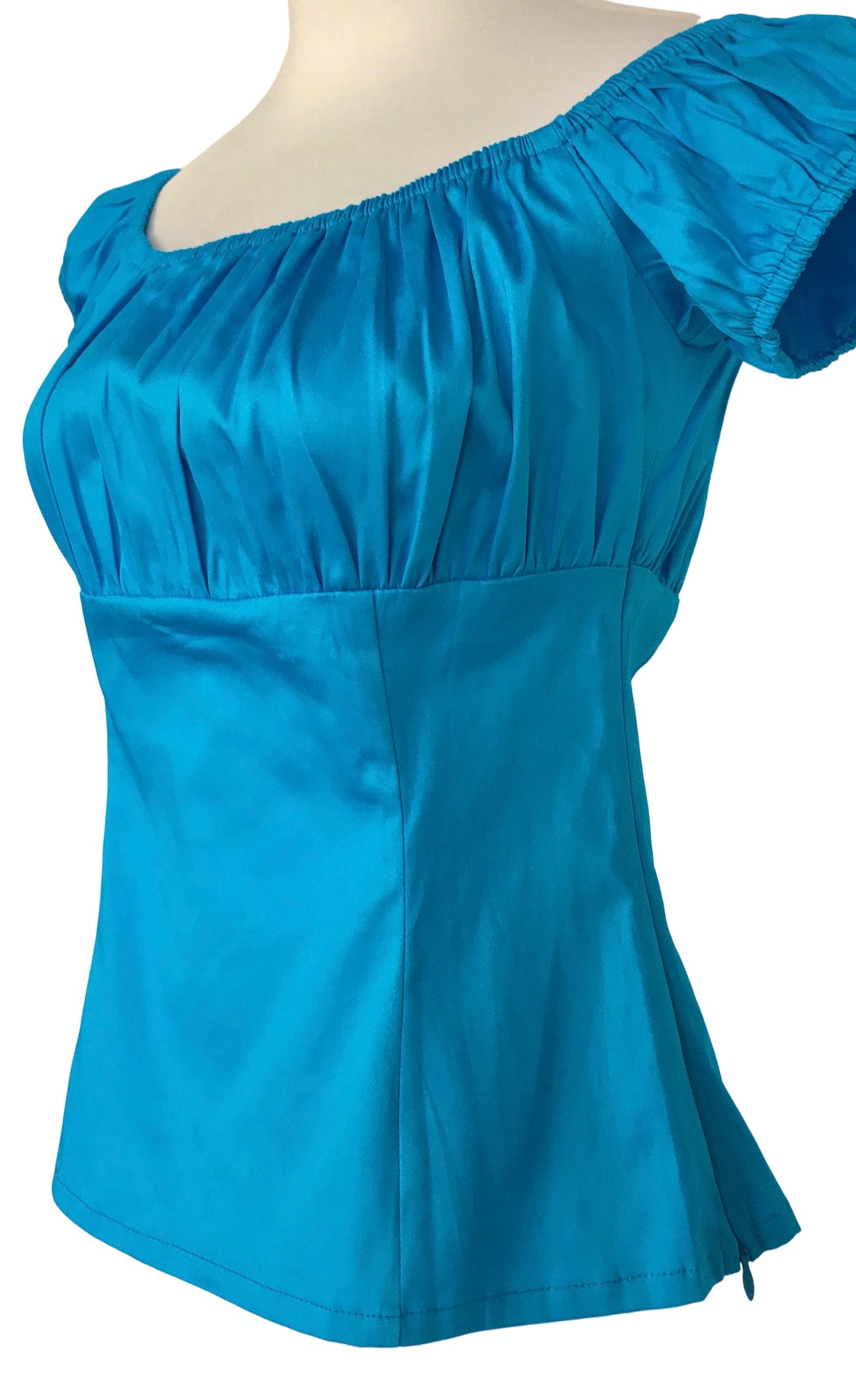 Vintage Rockabilly Off Shoulder Cotton Peplum Top - Teal Retro Pinup Blouse for Women