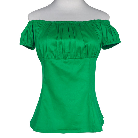 Original Design Vintage Bright Green Off-Shoulder Ruffled Top - Small-Batch Customizable & In-Stock Available